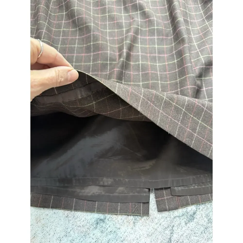 TALBOTS Wool Stretch Pencil Skirt Lined Slit Windowpane Check Brown